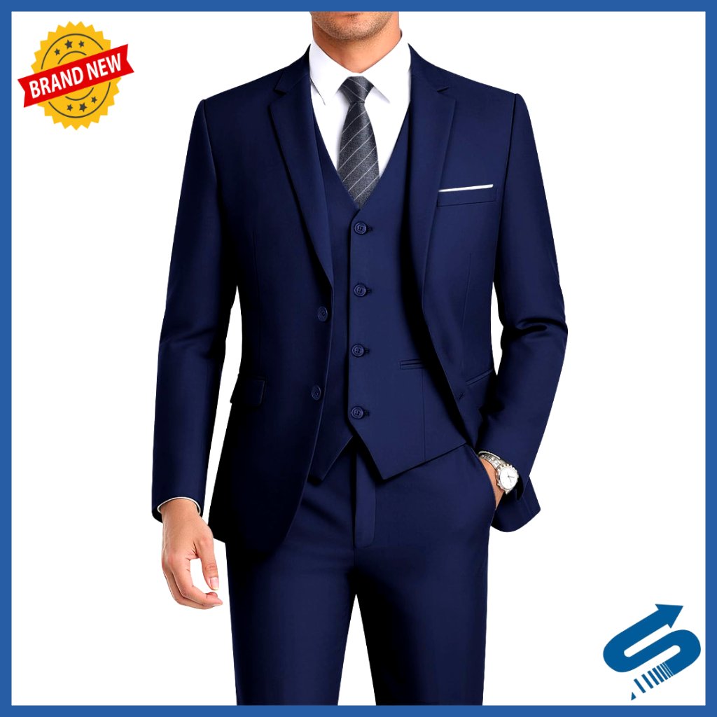 Slim Fit 3-Piece Suit Set Blazer Vest Pants Formal Wedding Business Tuxedo